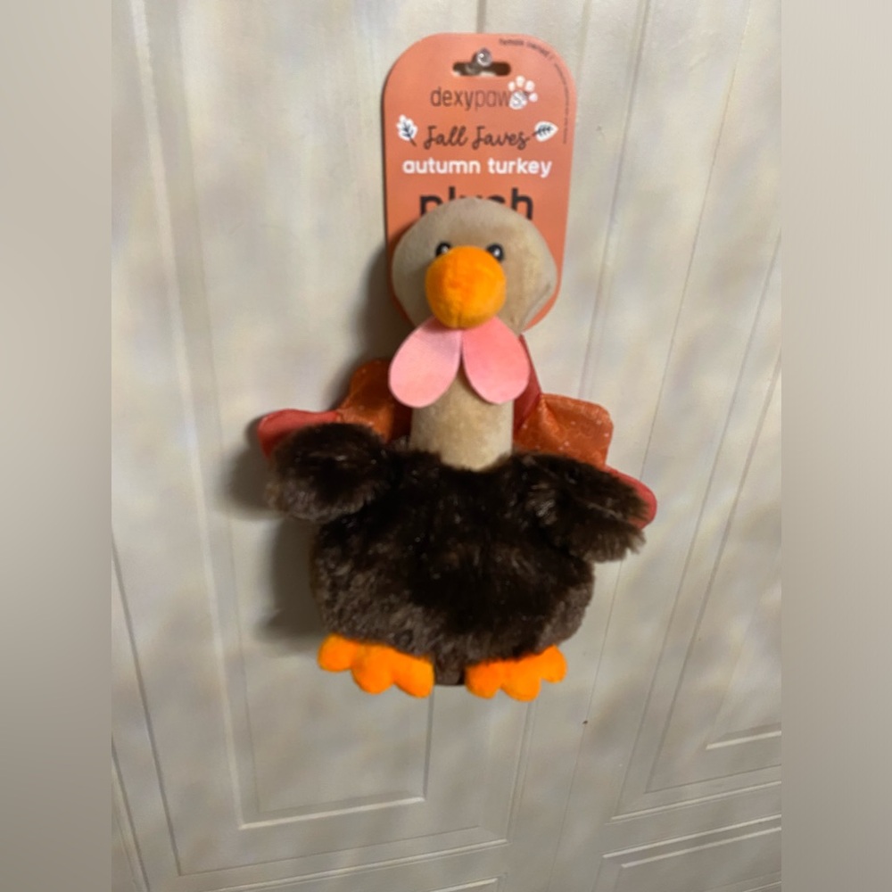 Brand Dexypaws 10” Turkey Plush Squeaky Dog Toy Thanksgiving Clinker & Squeaker